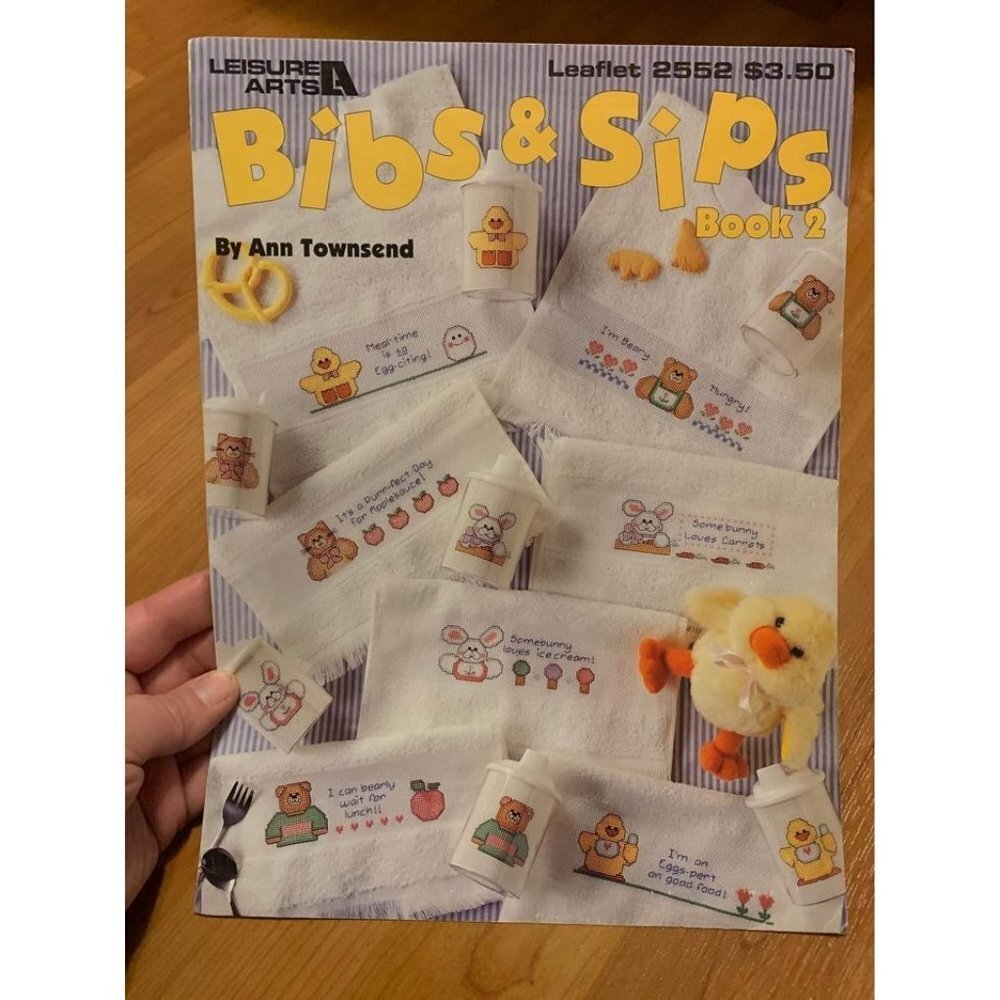 Vintage 1994 Bibs and Sips Cross Stitch Craft Booklet Ann Townsend Leisure Arts